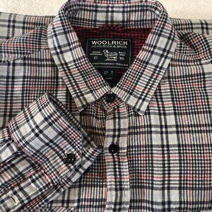 John Rich and Bros Woolrich Black Grey Plaid Button Down Flannel Shirt Size Med
